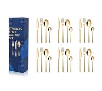 Set de 16/24 piezas de cubertería, acero inoxidable, tenedor, cuchara, cuchillo de cocina, apto para lavavajillas(Gold,24pcs)