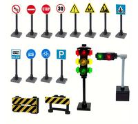 Set de 16 piezas de de tráfico , de carretera, componentes de bloques de construcción de de señalización, de advertencia, juguetes educativos, regalos navideños