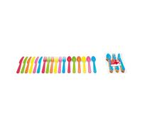Set de 18 cubiertos de picnic de polipropileno con mango plano - Cuchillos, tenedores y cucharas de plástico reutilizables para camping y excursiones, aptos para microondas y lavavajillas
