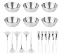 Set de 18 Piezas para Esteticista, Incluye 6 Cuencos 6 Pinceles Abanico y 6 Pinceles Planos Set Mezclar Mascarillas Faciales para Mujeres Belleza Spa Uso Doméstico (Plata)