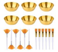 Set de 18 Piezas para Esteticista, Incluye 6 Cuencos 6 Pinceles Abanico y 6 Pinceles Planos Set Mezclar Mascarillas Faciales para Mujeres Belleza Spa Uso Doméstico (Dorado)