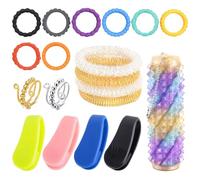 Set De 19 Piezas Fidget Toy: 1 Pelota De Masaje, 4 Pinzas, 8 Anillo Sensorial, 2 Anillo Antiestres, 4 Reductor De Estrés Y Masajeador De Muñeca, Ideal para Aliviar El Estrés