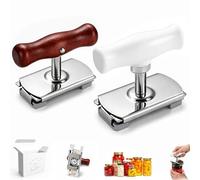 Set de 2 Abrelatas Manual y Abridor de Botes Ajustable, Almohadilla Antideslizante, Acero Inoxidable con Mango Ergonómico de Madera, Abre Tarros y Conservas Ideal para Personas Mayores y Artritis