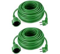 Set de 2 alargadores Schuko O&W Security 2x20 m - IP44 Interior/Exterior, hasta 3500 W, 2x1,5 mm², Revestimiento de plástico Especial, Verde, para jardín y Taller.