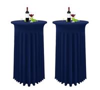 Set de 2 Azul Marino Fundas elásticas para mesas Redondas de Bar con Falda, Ø 80-85 cm, Manteles de Cóctel para Mesas Altas,Mantel Redondo para Mesa Redonda Bar Boda Mantel de Banquete(80 x 110 cm)