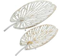 Set de 2 bandejas con Forma de Hoja de Metal en Dorado y Blanco 59x26x8 cm y 50x21x7 cm