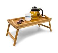 Relaxdays Set de 2 Bandejas para Cama, Mesita Desayuno, con Asas y Patas Plegables, Bambú y MDF, 23 x 60 x 30 cm, Hogar, Natural