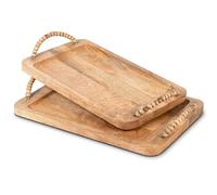 Set de 2 bandejas rectangulares con Asas de Madera Natural 48x30x7cm y 46x26x7cm