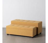 Set de 2 banquetas baul de Tejido y Madera en Mostaza