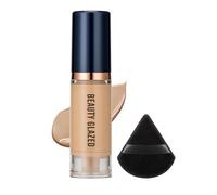 Set de 2 bases líquidas, base facial de cobertura total con borla triangular negra, crema en polvo iluminadora y corrector de color, kit de maquillaje facial de larga duración (#E)