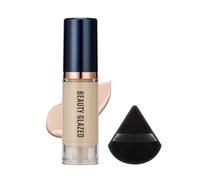 Set de 2 bases líquidas, base facial de cobertura total con borla triangular negra, crema en polvo iluminadora y corrector de color, kit de maquillaje facial de larga duración (#B)