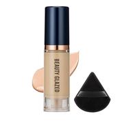 Set de 2 bases líquidas, base facial de cobertura total con borla triangular negra, crema en polvo iluminadora y corrector de color, kit de maquillaje facial de larga duración (#C)