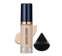 Set de 2 bases líquidas, base facial de cobertura total con borla triangular negra, crema en polvo iluminadora y corrector de color, kit de maquillaje facial de larga duración (#D)