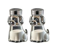 Set de 2 botellas de cristal divertidas con tapa de acero inoxidable, salero y pimentero en forma adorable de gato y perro, frascos portátiles para condimentos ideales para hogar, camping y picnic