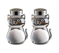 Set de 2 botellas de cristal divertidas con tapa de acero inoxidable, salero y pimentero en forma adorable de gato y perro, frascos portátiles para condimentos ideales para hogar, camping y picnic