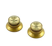 Set de 2 Botones Color Dorados Volumen y Tono para potenciómetros de bajo y guitarra de medidas imperiales Bourns, CTS, Fender, Gibson