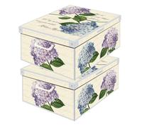 Set de 2 Cajas de Armario con Tapa - Organizadores de Cambio de Temporada en Cartón 32×42×17,5 cm Hortensias - Made in Italy, Resistentes, Fáciles de Montar, con Asas