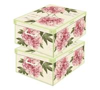 Set de 2 Cajas de Armario con Tapa - Organizadores de Cambio de Temporada en Cartón 32×42×17,5 cm Peonias - Made in Italy, Resistentes, Fáciles de Montar, con Asas