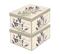 Set de 2 Cajas de Armario con Tapa Perfumada a Lavanda - Organizadores de Cambio de Temporada en Cartón 32×42×17,5 cm - Made in Italy, Resistentes, Fáciles de Montar, con Asas