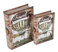 Set de 2 Cajas Libro de Madera DM con Espejo e Interior de Terciopelo Natural y Verde 30x20x7cm y 24x16x5cm