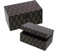 Set de 2 Cajas rectangulares de Madera DM y Lona poliéster con Hojas 30x18x15cm y 24x14x12cm