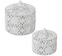 Set de 2 Cajas Redondas con Tapa de Metal Blanco 19x21x21 cm