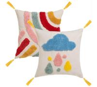 Set de 2 Cojines Infantiles de Nube y Arco Iris Multicolor de Tela Pelo de 45x45 cm con Relleno (Nubes y Arcos Iris)