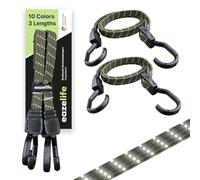 Set de 2 correas de goma ajustables, Expander de banda ancha con gancho de metal, Fuertemente resistente, para auto, bicicleta y actividades al aire libre (10 colores, 3 longitudes) (Musgo, 120 cm)