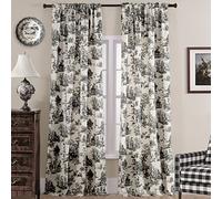 Set de 2 Cortinas clásicas y Modernas de algodón, Elegante diseño Floral de casa de Campo, Estampado en Lino Crema, para salón, Comedor, Blanco y Negro, 132 x 274 cm de Largo
