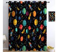 Set de 2 Cortinas de 214An x 214Al cm Estampado Dibujos Animados Cohetes Naves Espaciales Planetas, Paneles de Cortina con Aislamiento térmico para guardería, para salón Comedor o Dormitorio Colorful