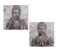 Set de 2 Cuadro Lienzo Madera Cuadrados con un Buda Multicolor 60x3x60 cm