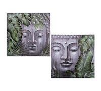 Set de 2 Cuadros de Lienzo y Madera Cuadrados con budas 80x3x80cm