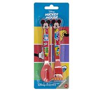 Set de 2 cubiertos infantiles reutilizables de plástico compuesto de tenedor y cuchara de Mickey Mouse