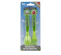 Set de 2 cubiertos infantiles reutilizables de plástico compuesto de tenedor y cuchara de Minecraft