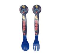 Set de 2 cubiertos infantiles reutilizables de plástico compuesto de tenedor y cuchara de Stitch
