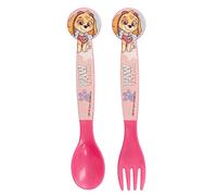 Set de 2 cubiertos infantiles reutilizables de plástico compuesto de tenedor y cuchara de La Patrulla Canina Chicas