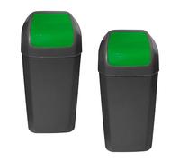 Set de 2 Cubos - Papeleras con tapa basculante de 15L/u color verde