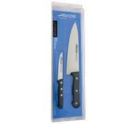 Arcos Set Cuchillos 2 piezas - Acero Inoxidable Nitrum y Hoja mm. 363 gr. Cuchillo cocina profesional para cocinar. Mango ergonómico polioximetileno POM. Serie Universal. Color negro.