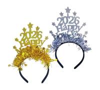 Set De 2 Diademas Feliz Año Nuevo 2026 - Coronas Con Estrellas Doradas Y Plateadas Con Brillo | Accesorios Para El Cabello Festivos Para Mujeres Y Niñas, Nochevieja, Navidad Decoraciones De Fiesta