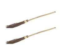 Relaxdays Escoba de Bruja, Set de 2, con Palo, 97 cm, Accesorios de Disfraces Adultos, Halloween, Bambú, Natural