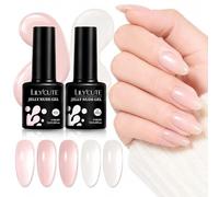 Set de 2 Esmaltes Semipermanentes Nude 14ML, Gel UV Uñas Efecto Jelly Milky White, Esmalte Transparente Ice Nude para Lámpara UV LED, Gel Nail Art French Manicure