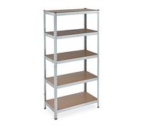 Set de 2 Estanterías Carga Pesada Galvanizada, 875 kg, 180x90x45 cm, 5 Baldas, Encajado, Acero, Bodega, Sótano, Plateado