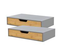 Set de 2 estantes de pared bokn con cajón hasta 5 kg bambú 40x24x8cm - gris y natural [en.casa]