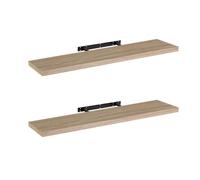 Set de 2 estantes de pared flotantes color madera natural 120x23,5x3,8 cm | Repisa rectangular de líneas rectas con herrajes ocultos. Resiste hasta 10 kg. Para decoración y almacenaje