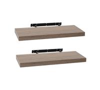 Set de 2 estantes de pared flotantes color madera natural de 60x23,5x3,8 cm Repisa rectangular de líneas rectas con herrajes ocultos. Resiste hasta 10 kg. Para decoración y almacenaje CasaSelección Na
