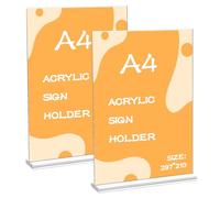 Set de 2 Expositores de Mesa A4 en Acrílico - Soporte Vertical en T Doble Cara para Precios, Menús, Folletos y Publicidad, Soporte Exhibición Acrilico Soporte Acrilico (21 x 29,7 cm)