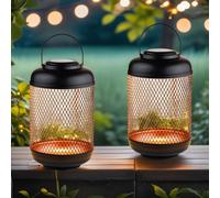 Set De 2 Faroles Solares Para Exterior Windlicht Moderno Negro Metal 32cm
