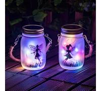 Set de 2 farolillos exterior LED,Lámpara Solar para Jardín,Solar Cristal,Lámpara solar de tarro con tapa Mason,IP44 resistente al agua,para Bodas, Paredes, árboles, Patio y Balcón(Blanco Cálido)