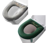 Set de 2 fundas de inodoro con mango, suaves, gruesas, lavables, adecuadas para todos los asientos ovalados (gris + verde, bisagra)