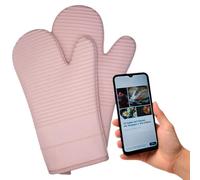 Set de 2 Guantes de Horno SAXVI Home - Silicona Antideslizante con Forro Acolchado - Resistentes al Calor para Horno, Barbacoa y Cocina - con Recetario Descargable QR (Light Pink - Eco Edition)